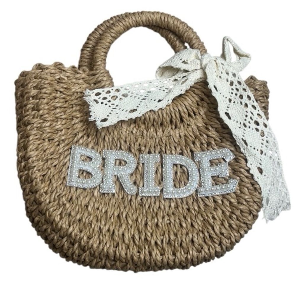 Beige Bride Woven Tote Bag